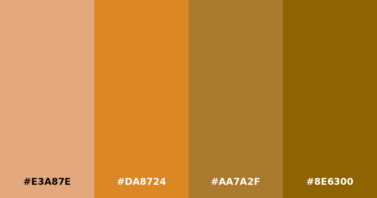 Color palette #E3A87E #DA8724 #AA7A2F #8E6300