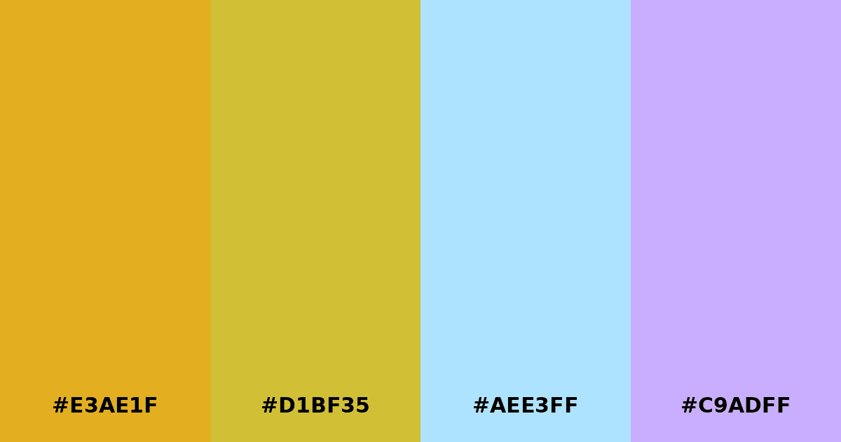 Color palette #E3AE1F #D1BF35 #AEE3FF #C9ADFF