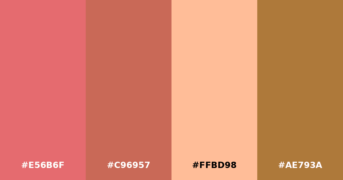 Color palette #E56B6F #C96957 #FFBD98 #AE793A