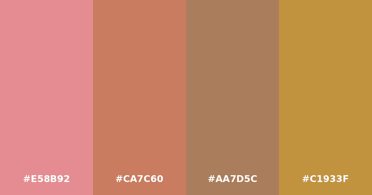 Color palette #E58B92 #CA7C60 #AA7D5C #C1933F