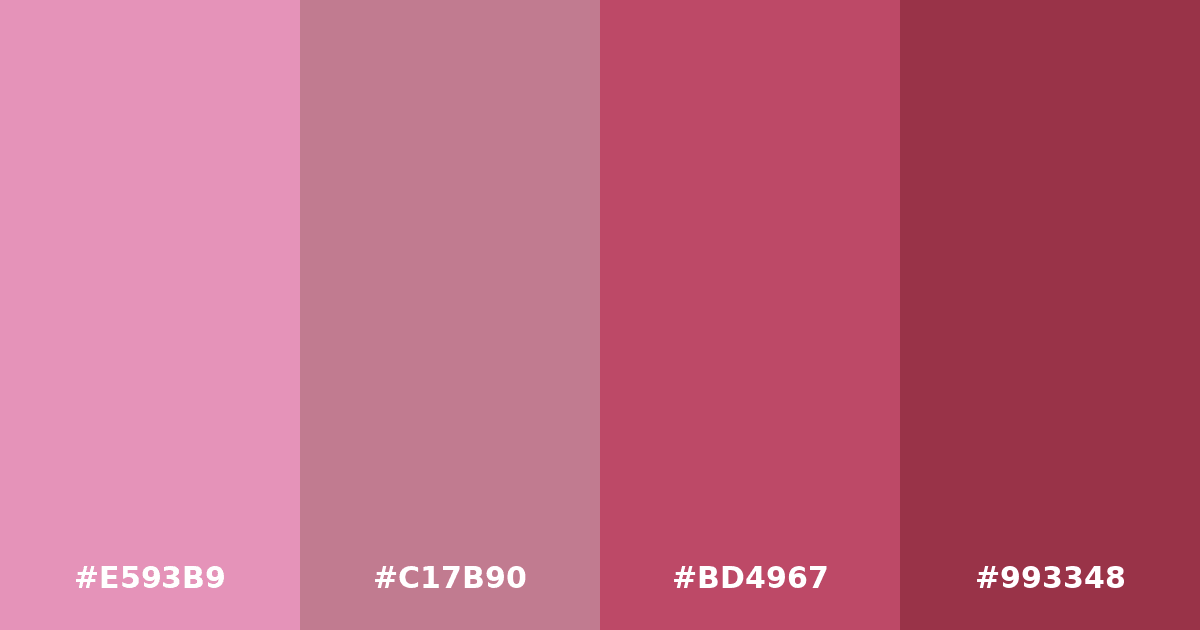 Color palette #E593B9 #C17B90 #BD4967 #993348