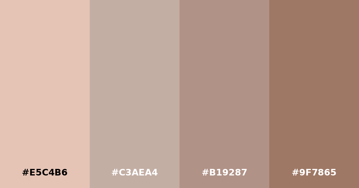 Color palette #E5C4B6 #C3AEA4 #B19287 #9F7865