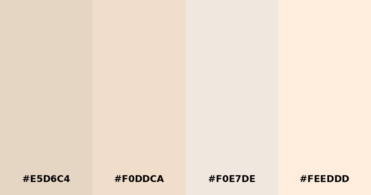 Color palette #E5D6C4 #F0DDCA #F0E7DE #FEEDDD