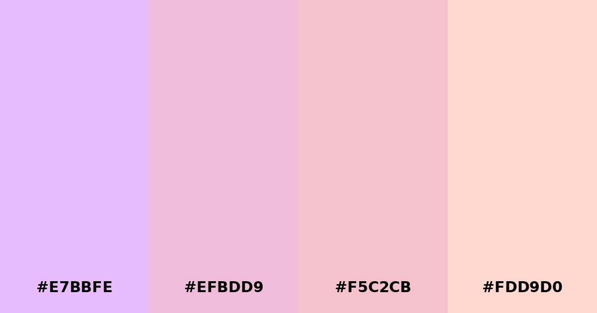 Color palette #E7BBFE #EFBDD9 #F5C2CB #FDD9D0