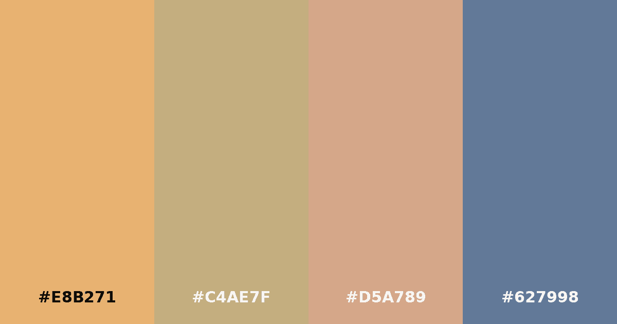 Color palette #E8B271 #C4AE7F #D5A789 #627998