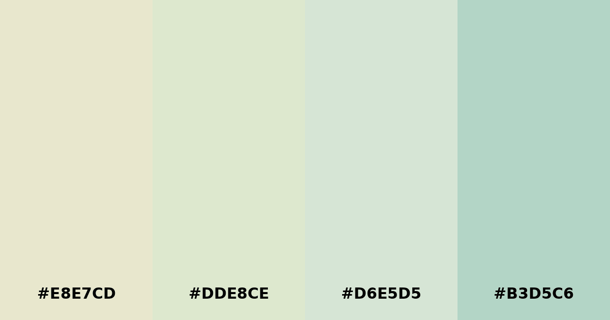 Color palette #E8E7CD #DDE8CE #D6E5D5 #B3D5C6