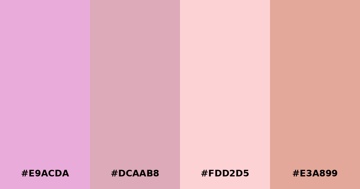 Color palette #E9ACDA #DCAAB8 #FDD2D5 #E3A899