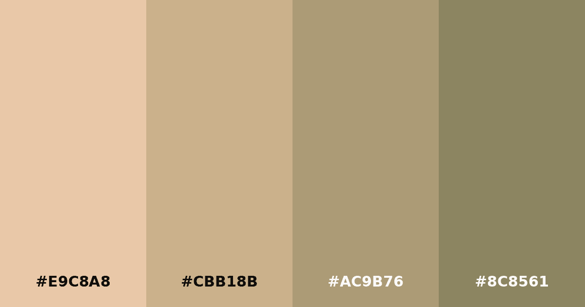 Color palette #E9C8A8 #CBB18B #AC9B76 #8C8561