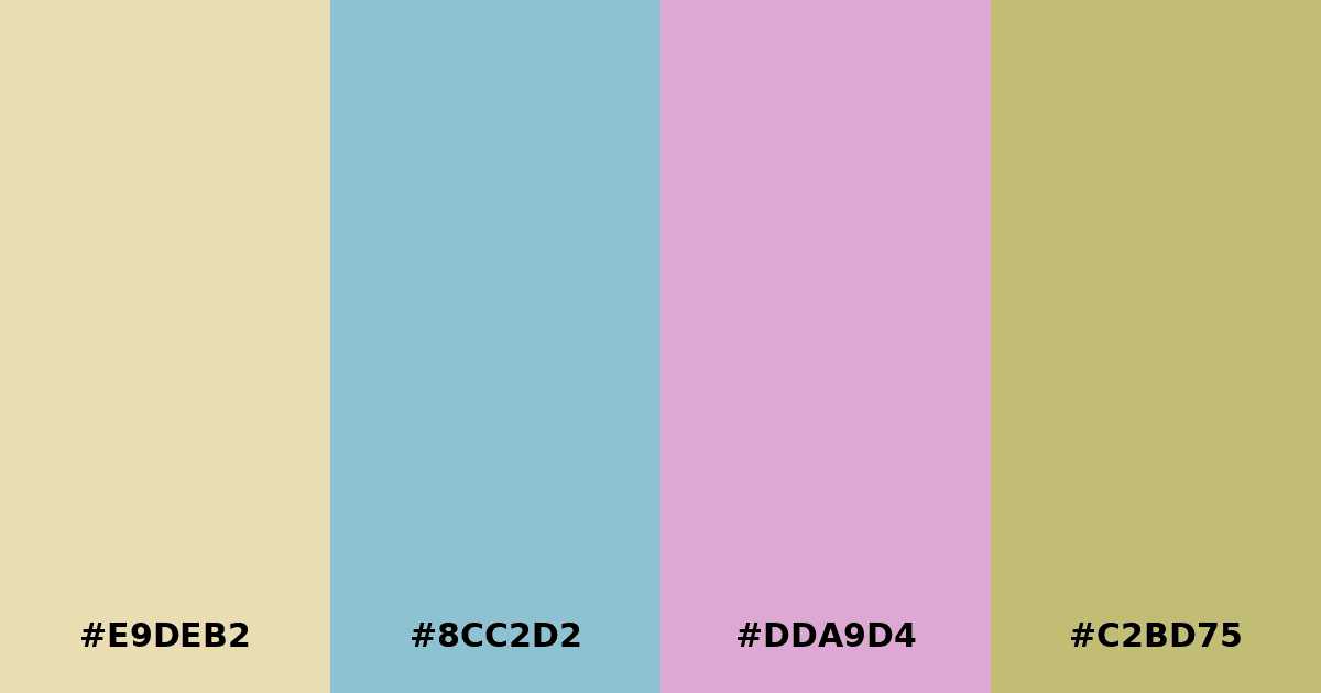 Color palette #E9DEB2 #8CC2D2 #DDA9D4 #C2BD75