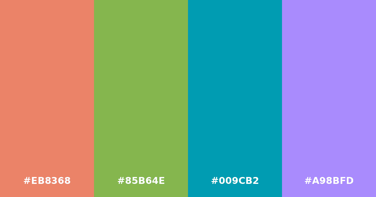 Color palette #EB8368 #85B64E #009CB2 #A98BFD