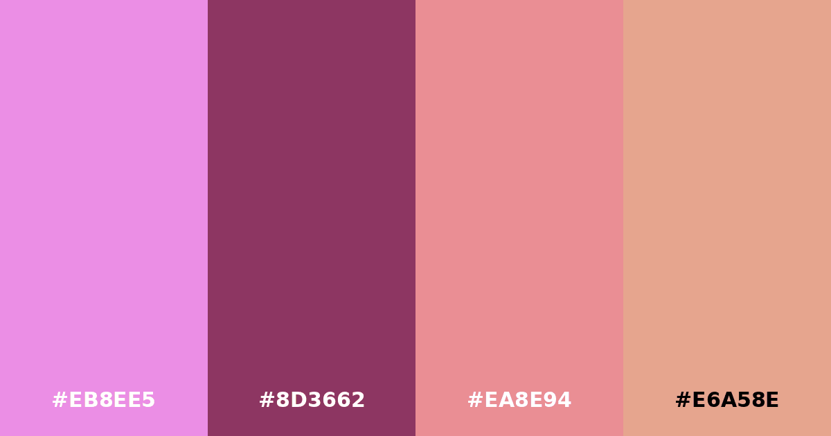 Color palette #EB8EE5 #8D3662 #EA8E94 #E6A58E