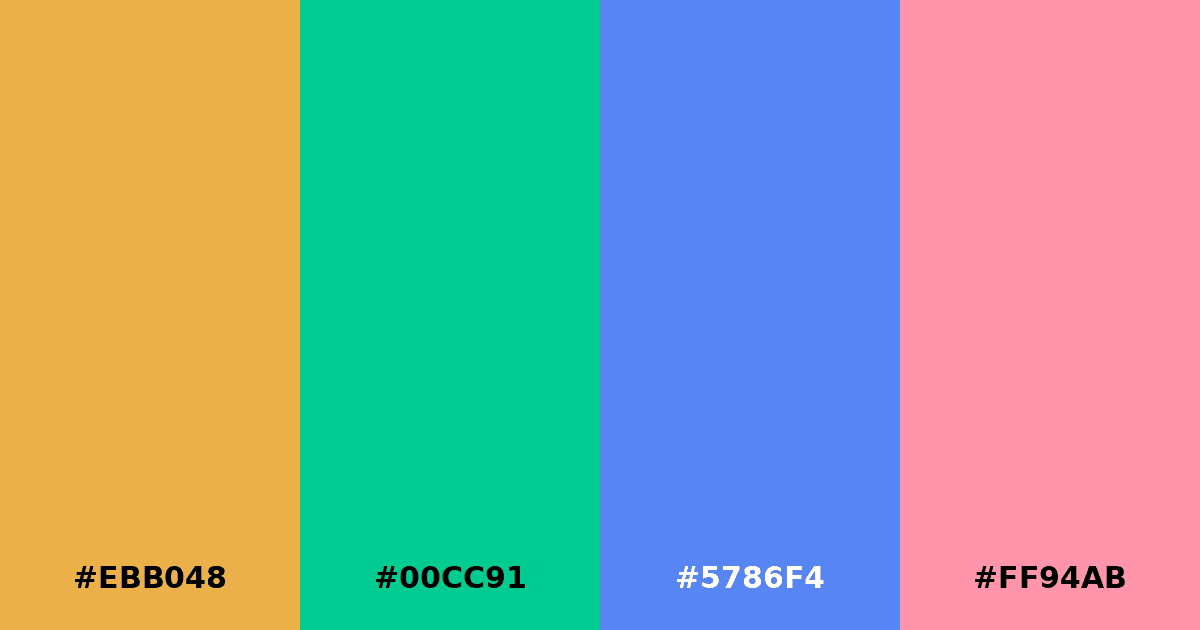 Color palette #EBB048 #00CC91 #5786F4 #FF94AB