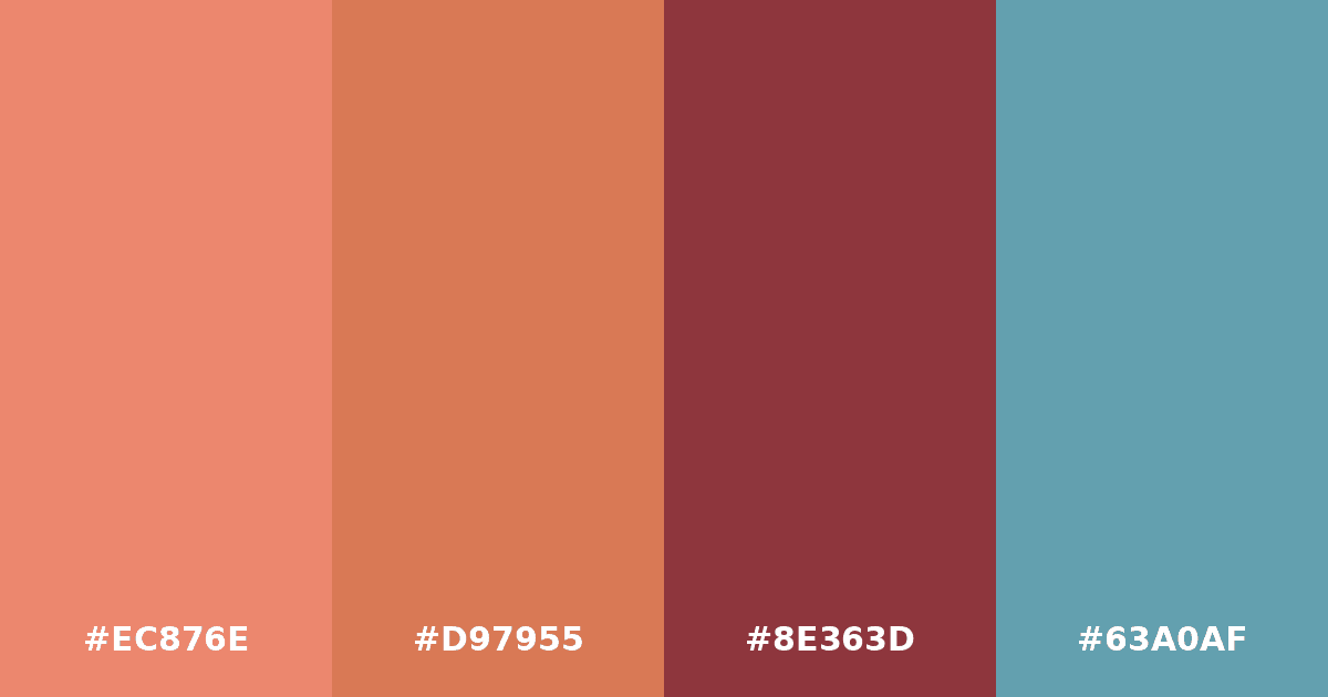 Color palette #EC876E #D97955 #8E363D #63A0AF