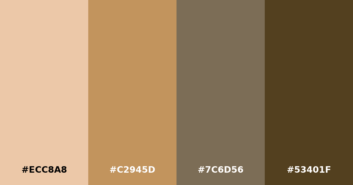 Color palette #ECC8A8 #C2945D #7C6D56 #53401F