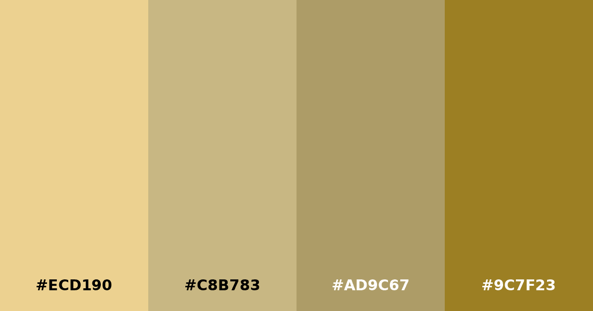 Color palette #ECD190 #C8B783 #AD9C67 #9C7F23