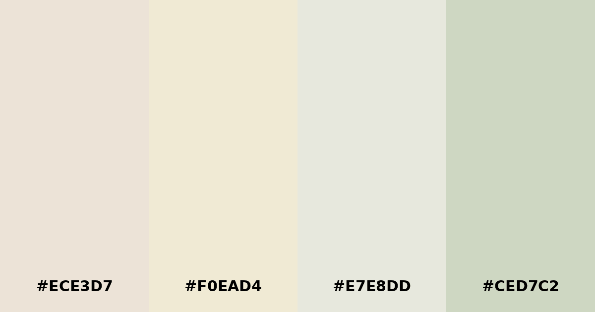Color palette #ECE3D7 #F0EAD4 #E7E8DD #CED7C2