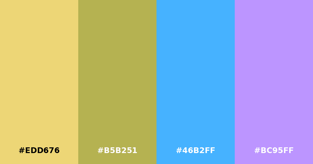 Color palette #EDD676 #B5B251 #46B2FF #BC95FF
