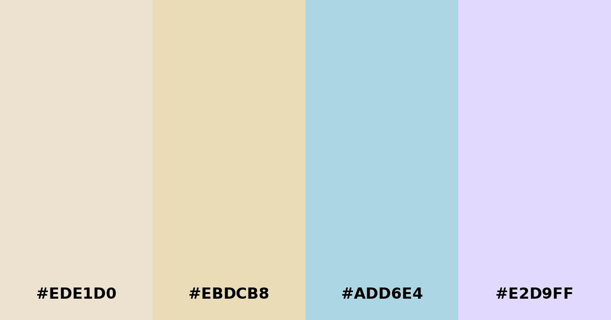 Color palette #EDE1D0 #EBDCB8 #ADD6E4 #E2D9FF