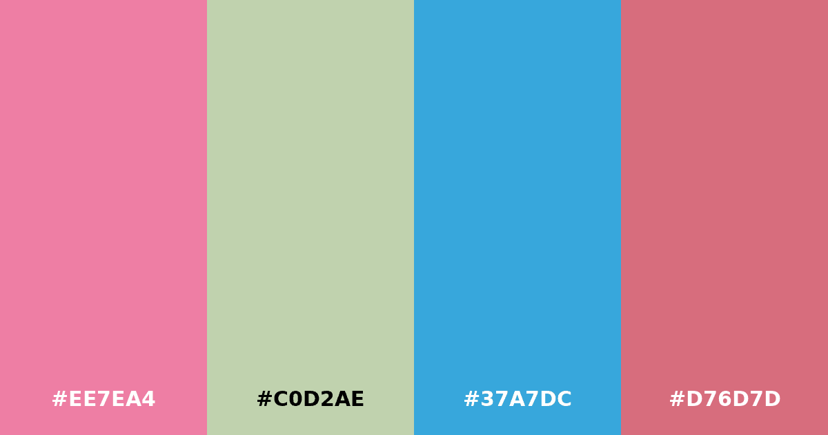 Color palette #EE7EA4 #C0D2AE #37A7DC #D76D7D
