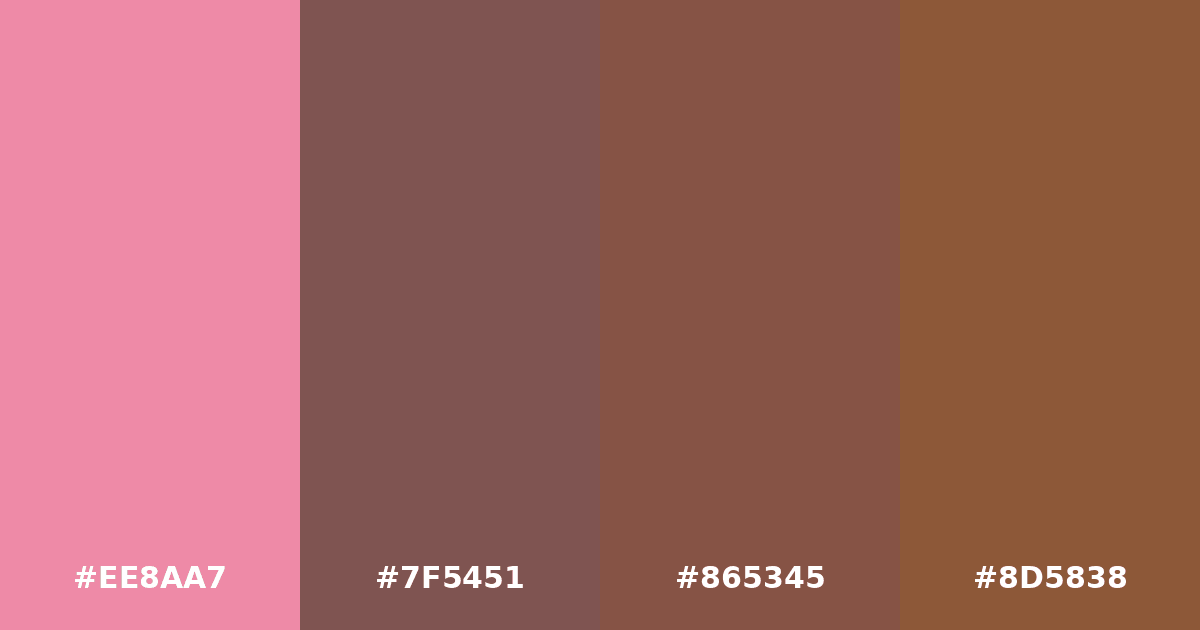 Color palette #EE8AA7 #7F5451 #865345 #8D5838
