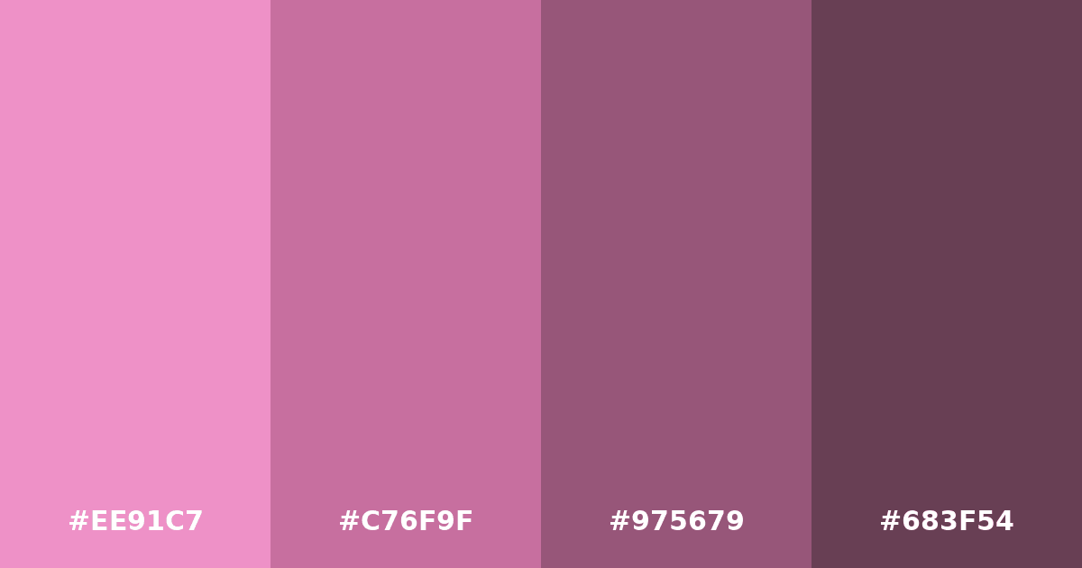 Color palette #EE91C7 #C76F9F #975679 #683F54