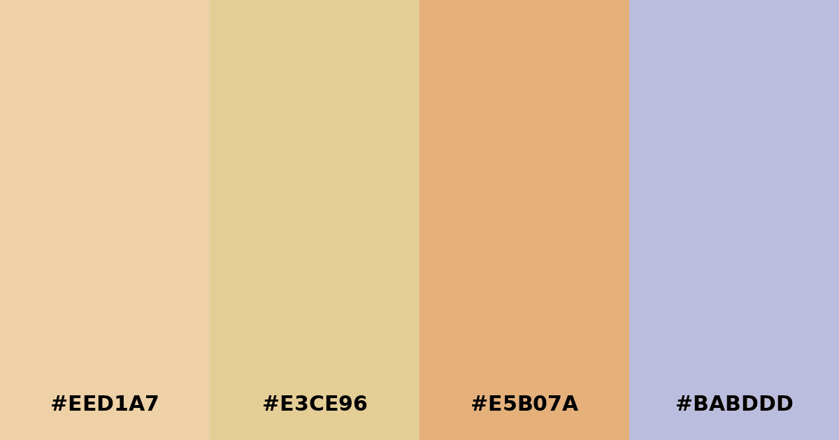 Color palette #EED1A7 #E3CE96 #E5B07A #BABDDD