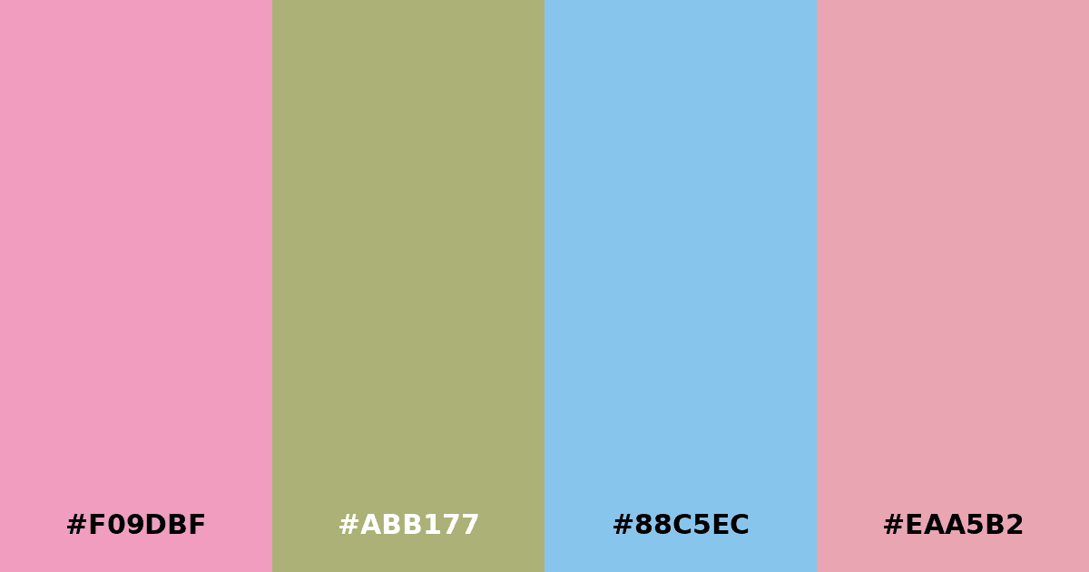 Color palette #F09DBF #ABB177 #88C5EC #EAA5B2