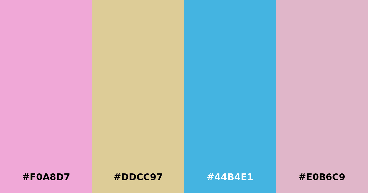 Color palette #F0A8D7 #DDCC97 #44B4E1 #E0B6C9