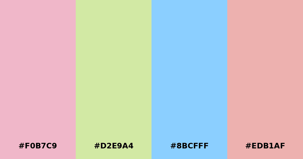 Color palette #F0B7C9 #D2E9A4 #8BCFFF #EDB1AF