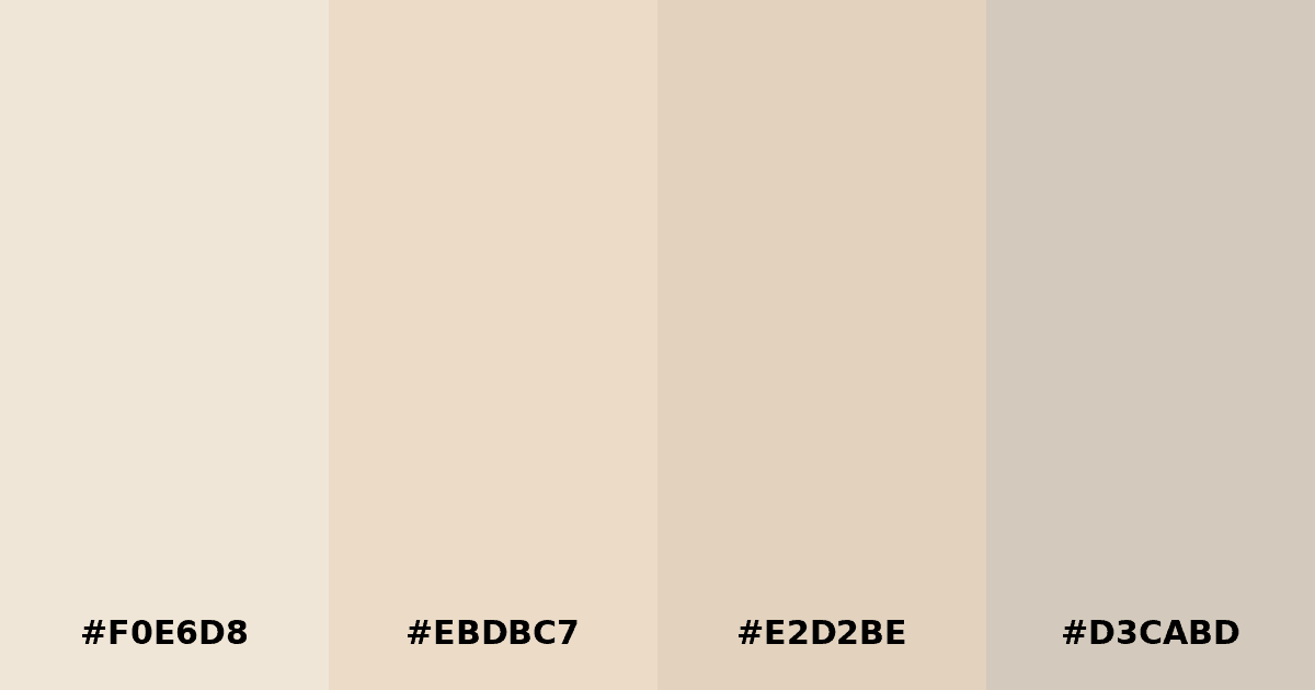 Color palette #F0E6D8 #EBDBC7 #E2D2BE #D3CABD