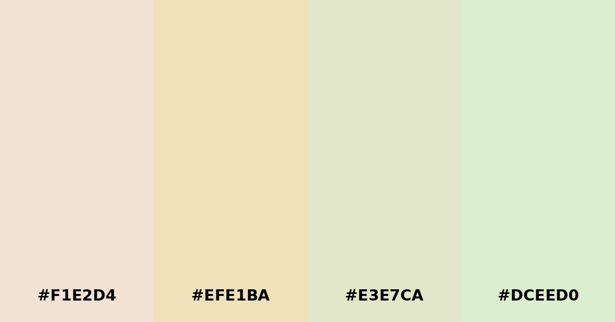 Color palette #F1E2D4 #EFE1BA #E3E7CA #DCEED0