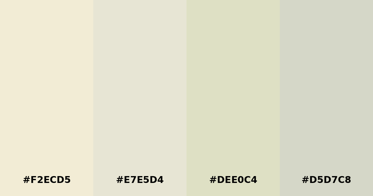 Color palette #F2ECD5 #E7E5D4 #DEE0C4 #D5D7C8