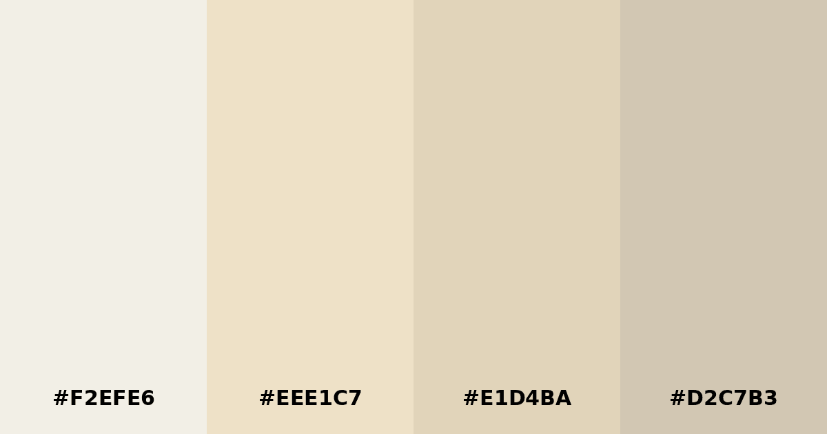 Color palette #F2EFE6 #EEE1C7 #E1D4BA #D2C7B3