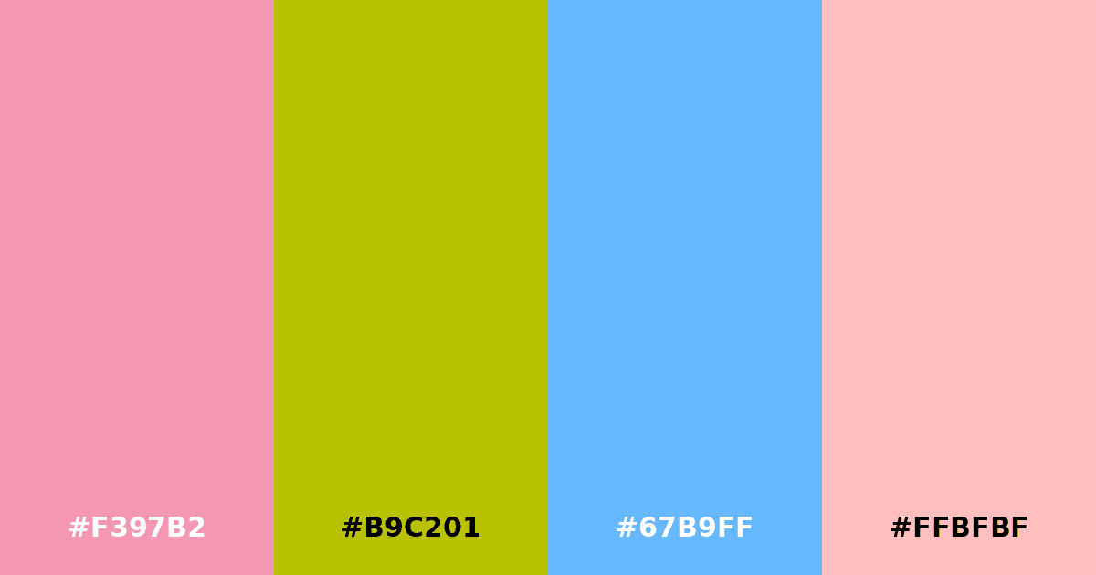 Color palette #F397B2 #B9C201 #67B9FF #FFBFBF