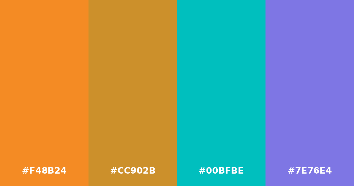 Color palette #F48B24 #CC902B #00BFBE #7E76E4