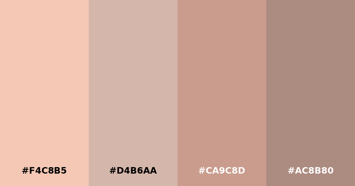 Color palette #F4C8B5 #D4B6AA #CA9C8D #AC8B80
