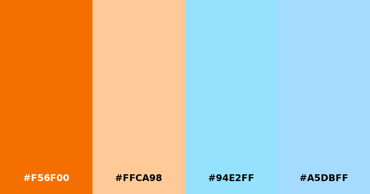 Color palette #F56F00 #FFCA98 #94E2FF #A5DBFF