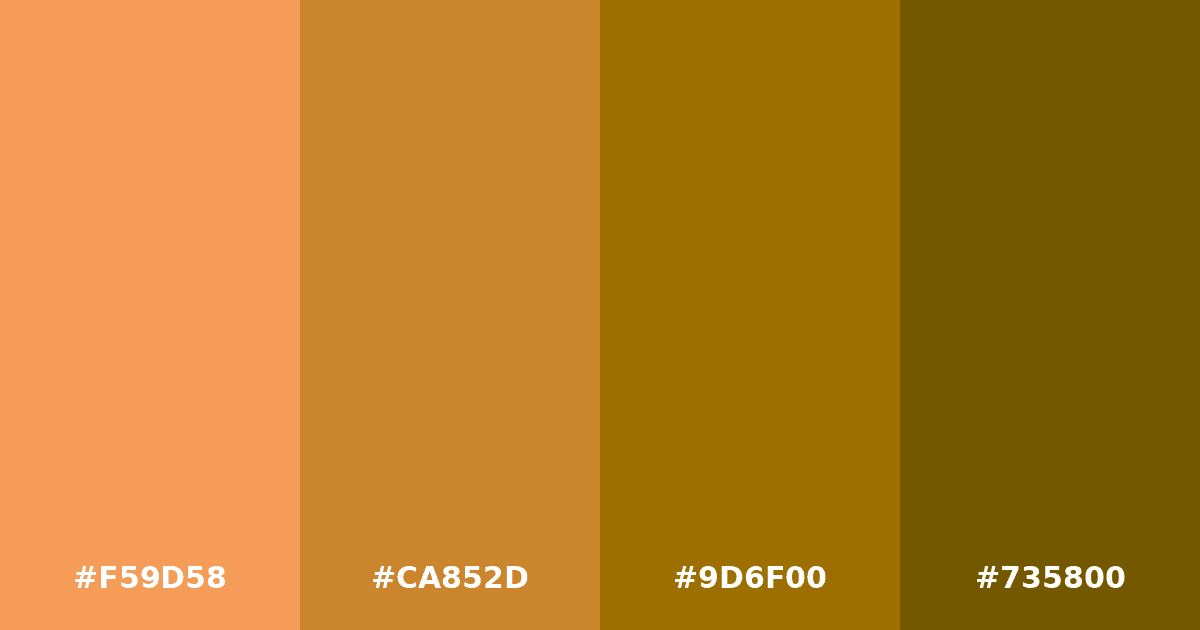 Color palette #F59D58 #CA852D #9D6F00 #735800