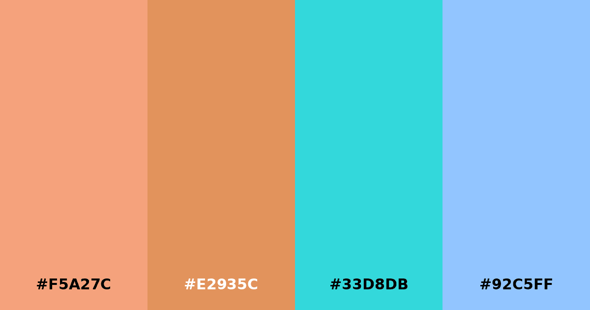 Color palette #F5A27C #E2935C #33D8DB #92C5FF