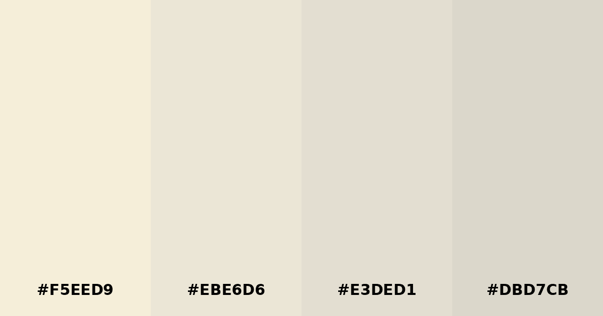 Color palette #F5EED9 #EBE6D6 #E3DED1 #DBD7CB