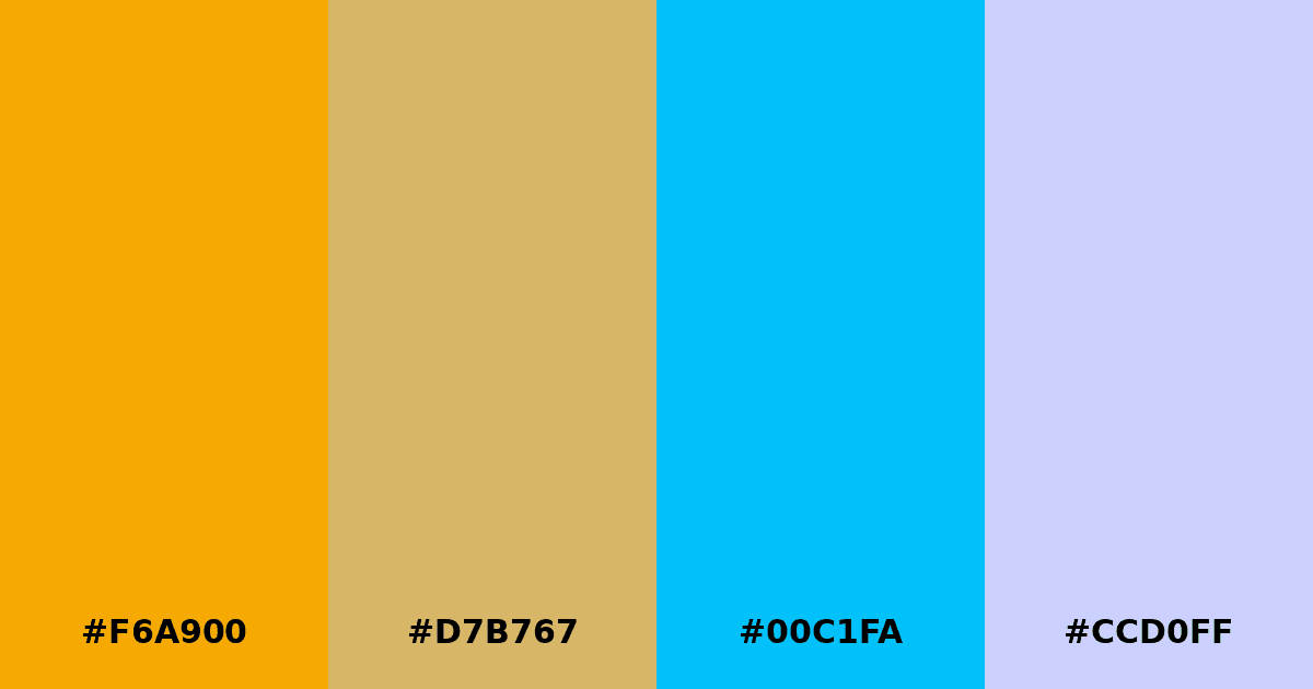 Color palette #F6A900 #D7B767 #00C1FA #CCD0FF