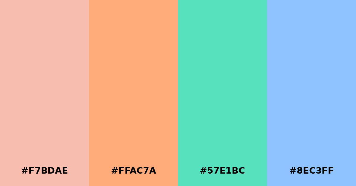 Color palette #F7BDAE #FFAC7A #57E1BC #8EC3FF