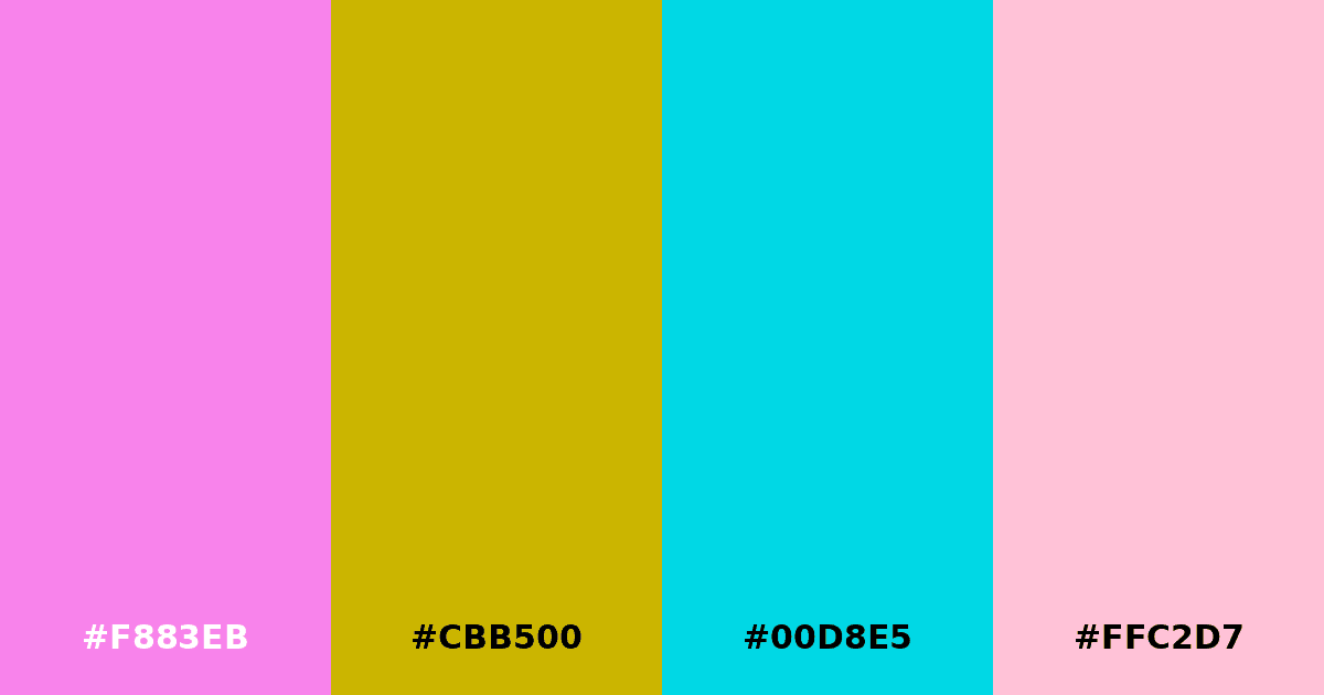 Color palette #F883EB #CBB500 #00D8E5 #FFC2D7