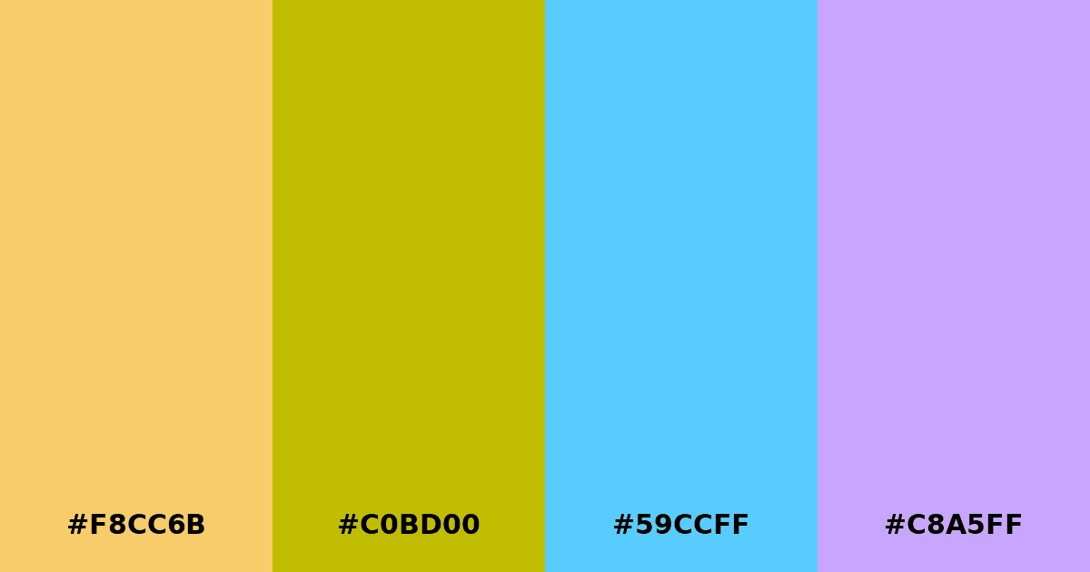 Color palette #F8CC6B #C0BD00 #59CCFF #C8A5FF