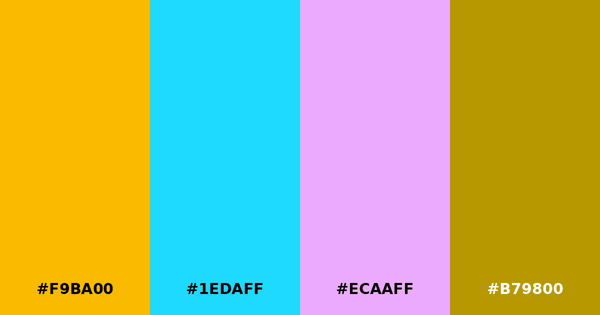 Color palette #F9BA00 #1EDAFF #ECAAFF #B79800