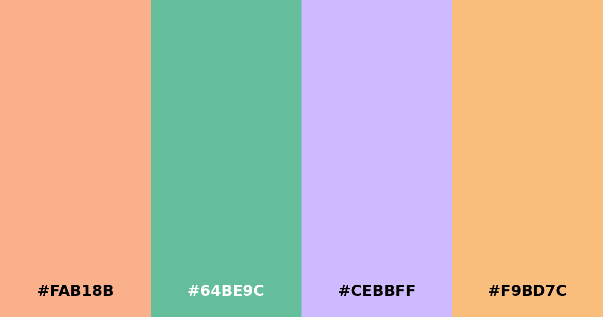 Color palette #FAB18B #64BE9C #CEBBFF #F9BD7C