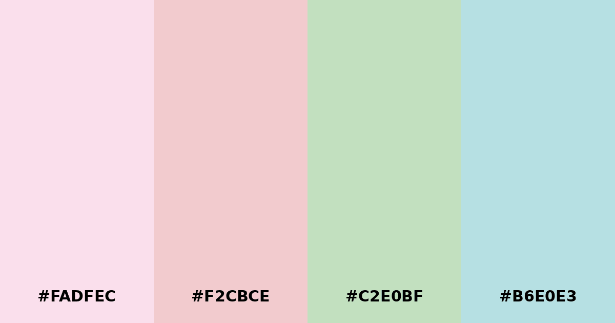 Color palette #FADFEC #F2CBCE #C2E0BF #B6E0E3