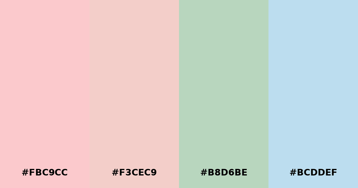 Color palette #FBC9CC #F3CEC9 #B8D6BE #BCDDEF
