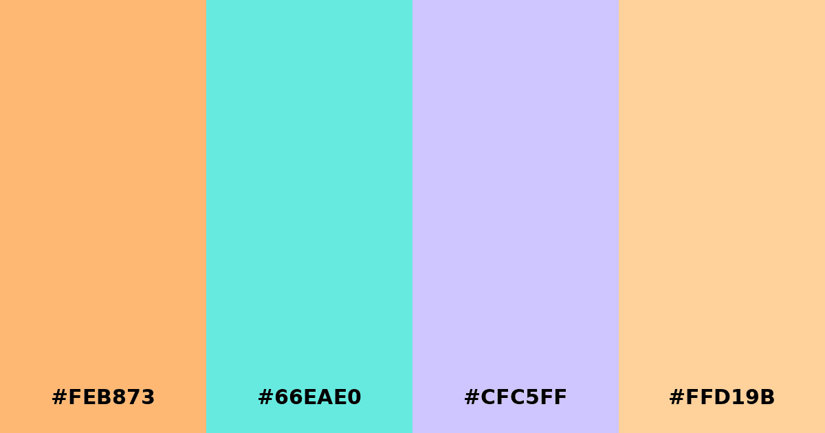 Color palette #FEB873 #66EAE0 #CFC5FF #FFD19B