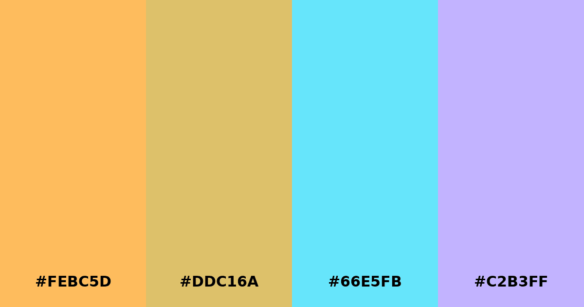 Color palette #FEBC5D #DDC16A #66E5FB #C2B3FF